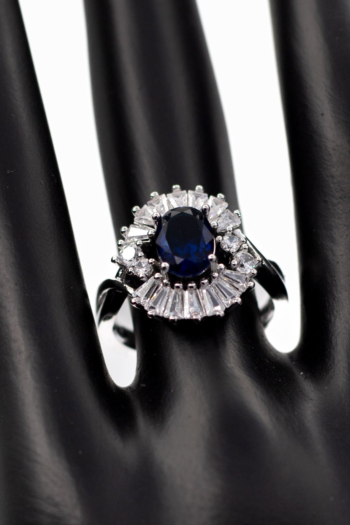 Silver Oval Radiant Crystal Ring (Adjustable)