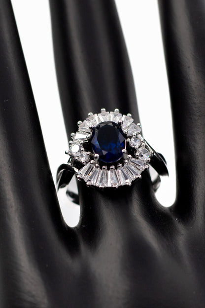 Silver Oval Radiant Crystal Ring (Adjustable)