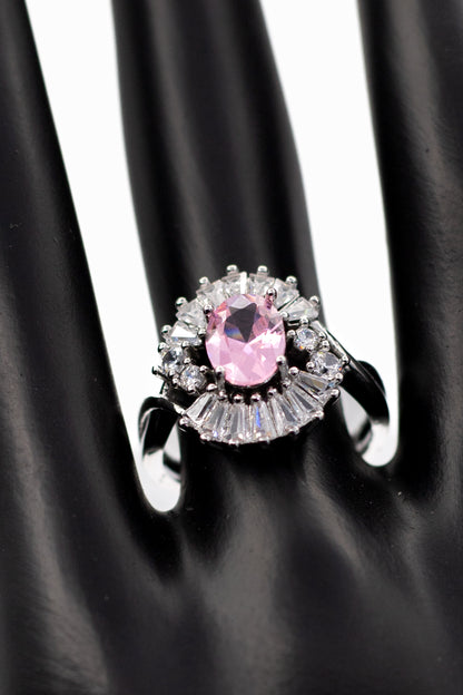 Silver Oval Radiant Crystal Ring (Adjustable)