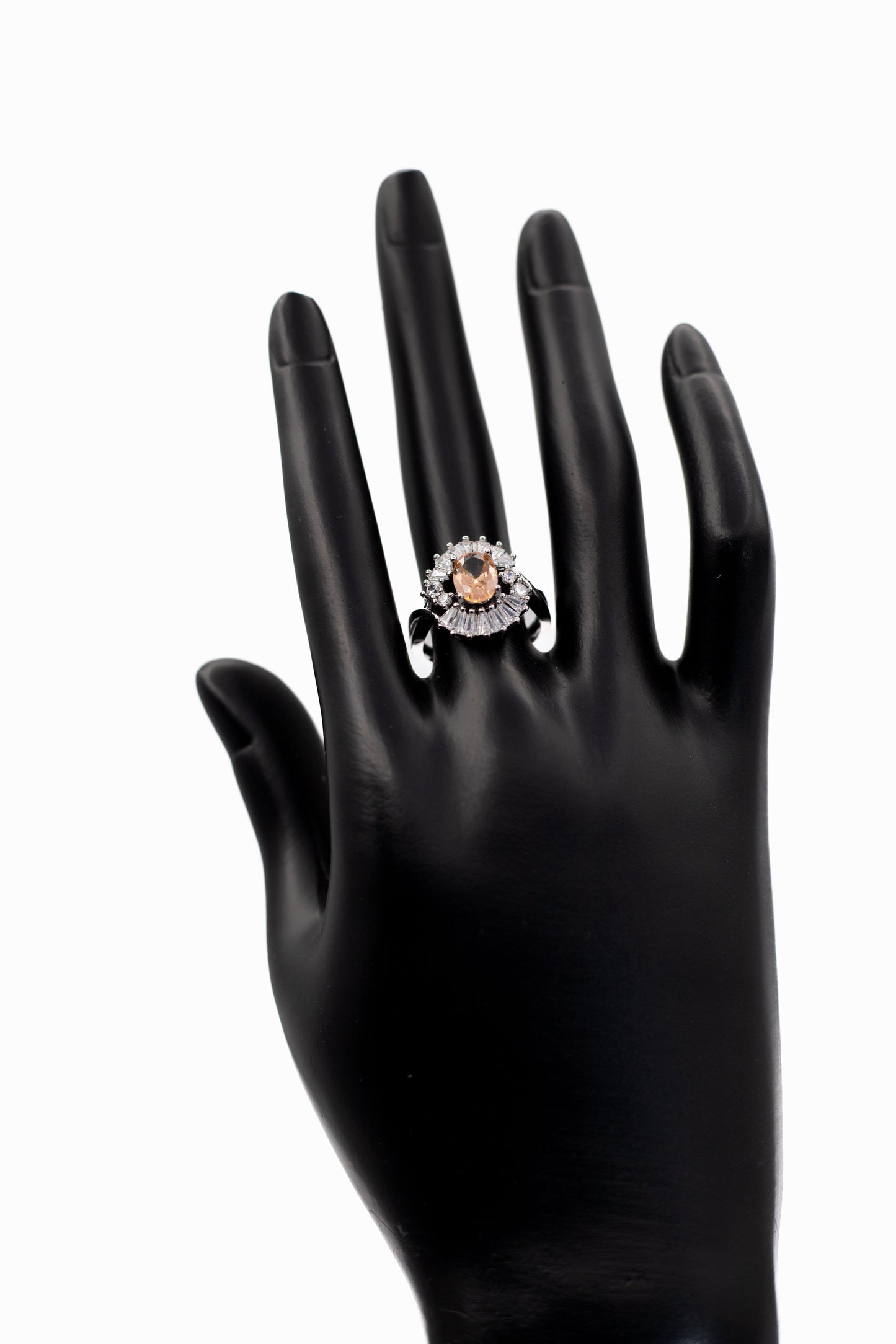 Silver Oval Radiant Crystal Ring (Adjustable)