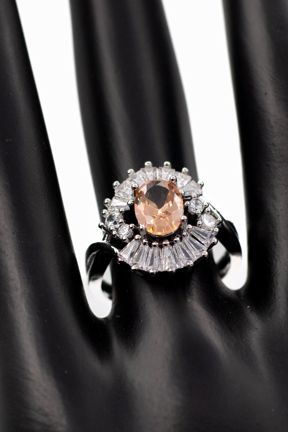 Silver Oval Radiant Crystal Ring (Adjustable)