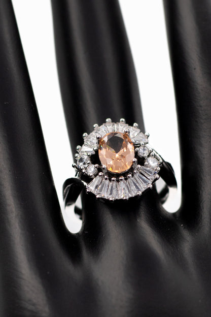 Silver Oval Radiant Crystal Ring (Adjustable)