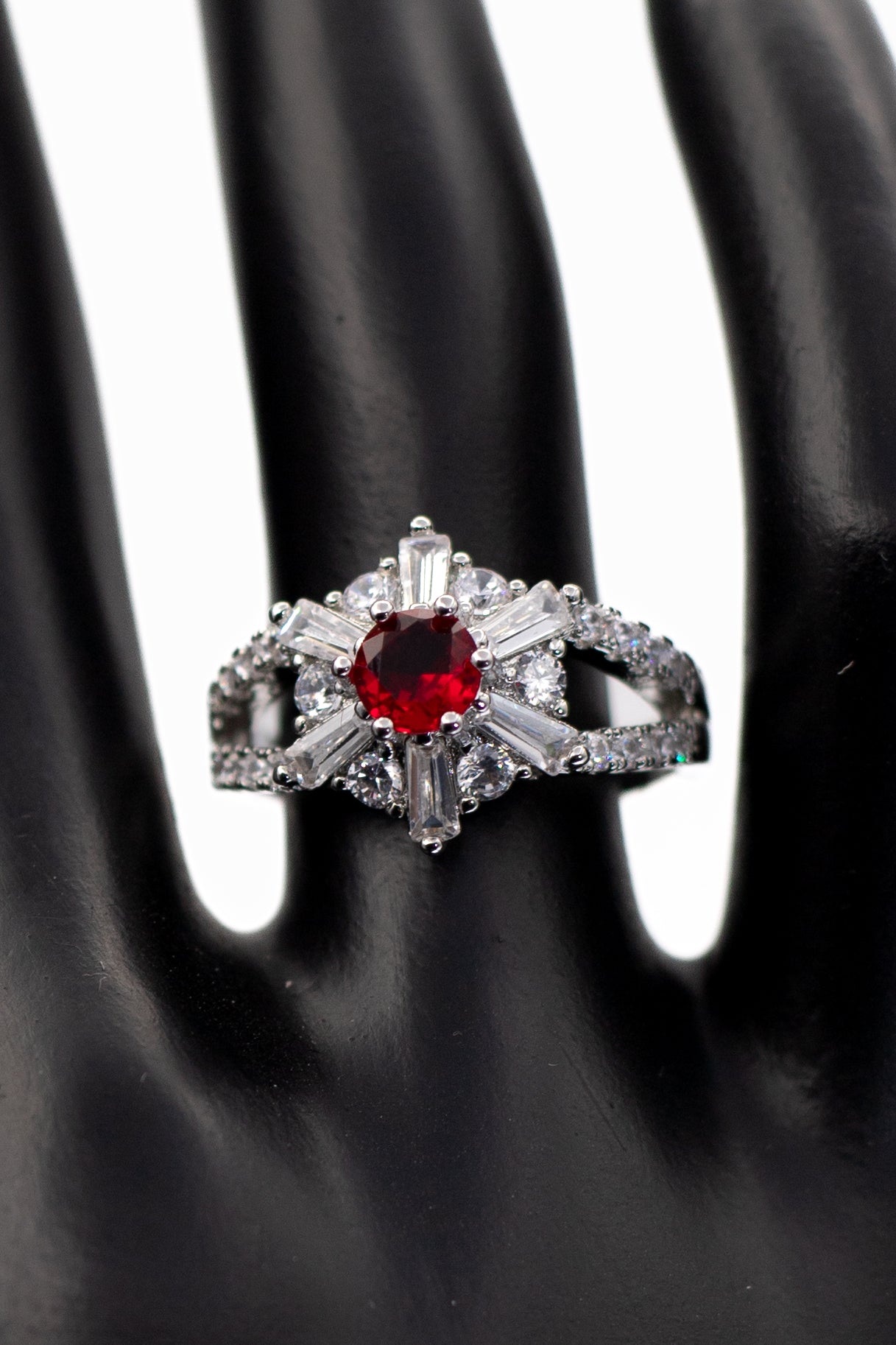 Silver Radiant Starburst Crystal Ring (Adjustable)